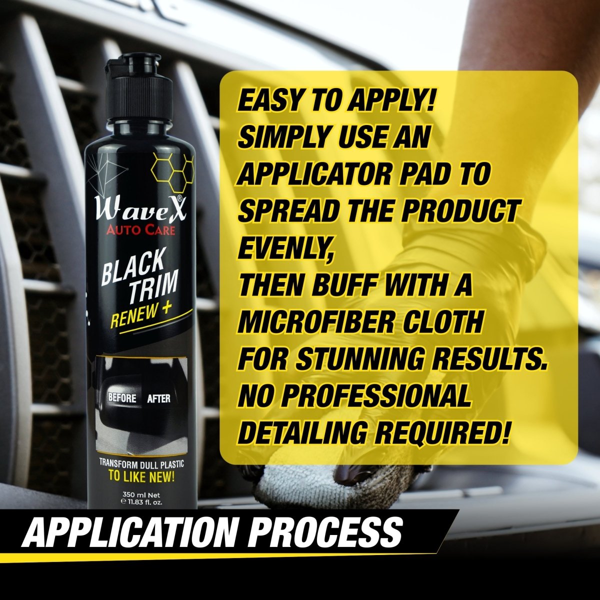 Black Trim Renew+ | Restores Faded Car & Bike Exterior Plastic Trim | Long - Lasting Deep Black Shine, UV & Dust Protection - Wavex - TRIM5K