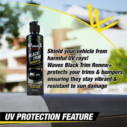 Black Trim Renew+ | Restores Faded Car & Bike Exterior Plastic Trim | Long - Lasting Deep Black Shine, UV & Dust Protection - Wavex - TRIM5K
