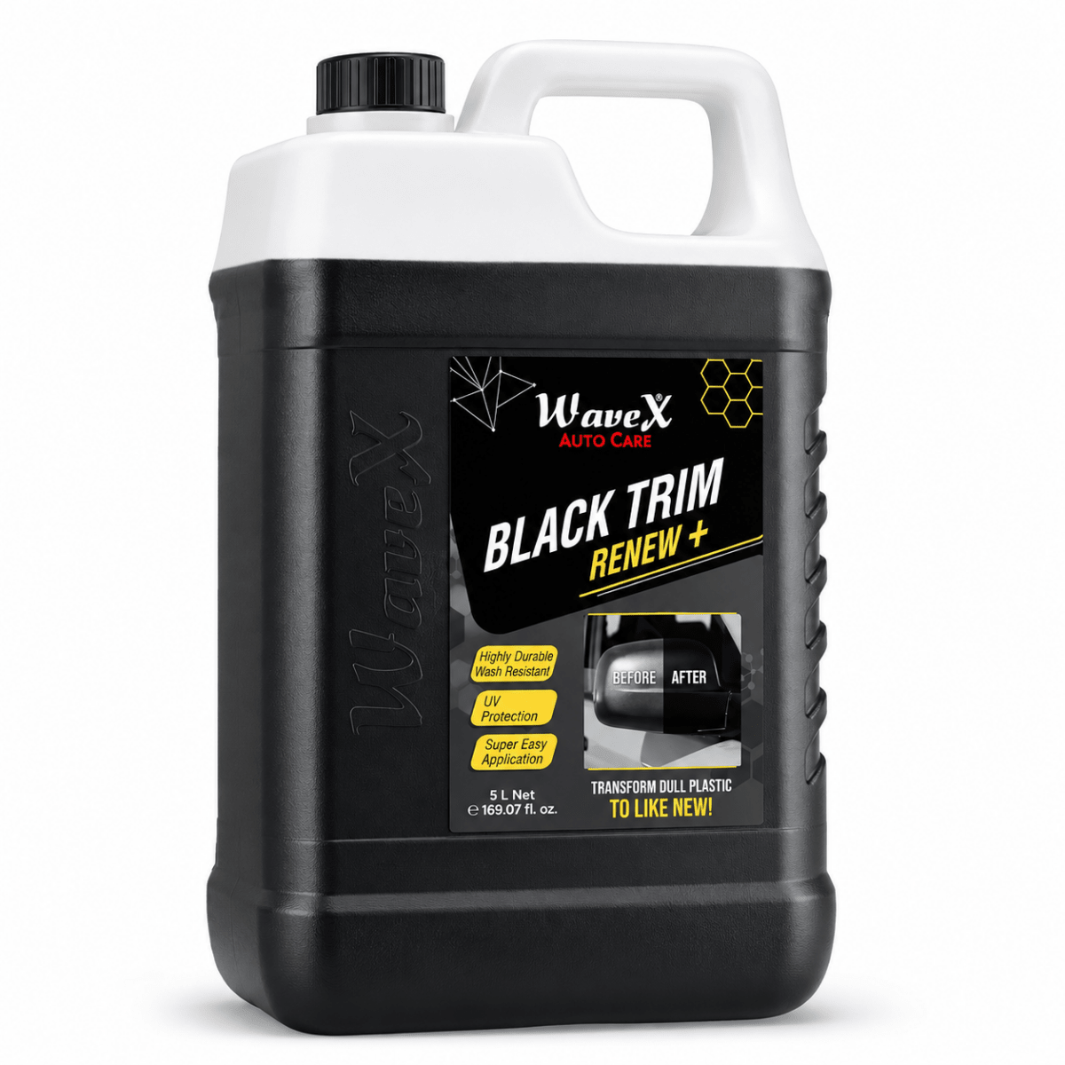 Black Trim Renew+ | Restores Faded Car & Bike Exterior Plastic Trim | Long-Lasting Deep Black Shine, UV & Dust Protection - Wavex-TRIM5K