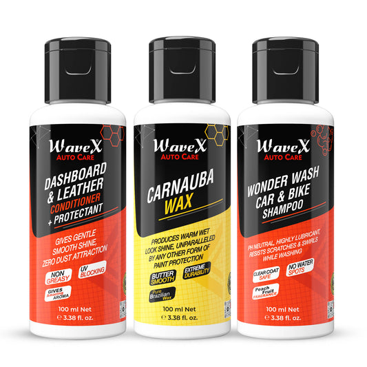 CARNAUBA WAX, DASHBOARD CONDITIONER AND CAR SHAMPOO COMBO