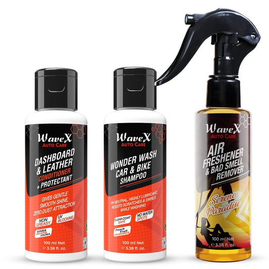 CAR SHAMPOO ,DASHBOARD CONDITIONER  AND AIR FRESHENER COMBO