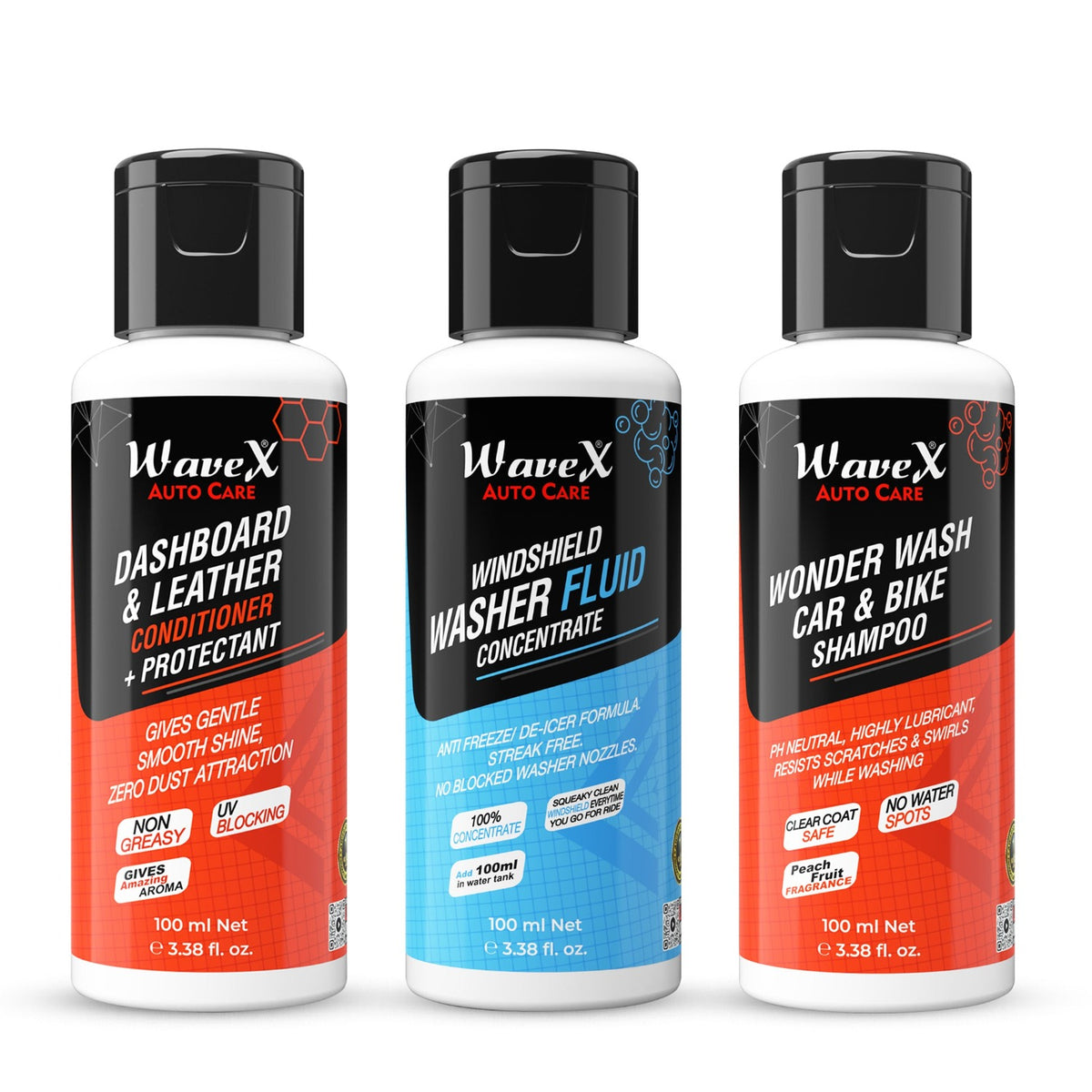DASHBOARD CONDITIONER, CAR SHAMPOO AND WINDSHIELD WASHER FLUID