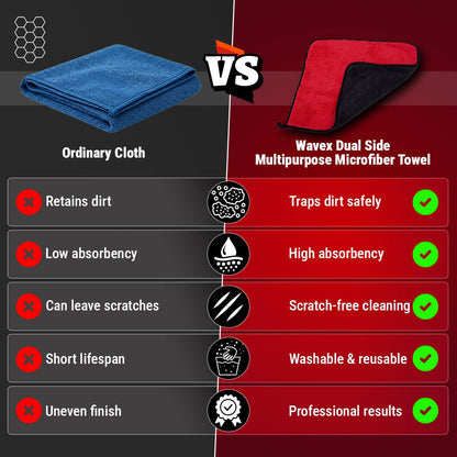 DUAL SIDE MULTIPURPOSE MICROFIBER TOWEL 500 GSM | 40x40 CM - Wavex-DSMMT
