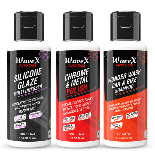 SILICONE GLAZE, METAL POLISH AND CAR SHAMPOO COMBO
