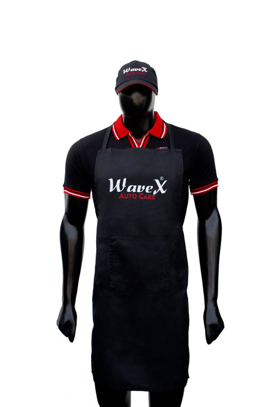 WaveX Detailing Merchandise Combo 1- WaveX Red and Black Collar T-Shirt + WaveX Detailing Apron + WaveX Detailing Cap.